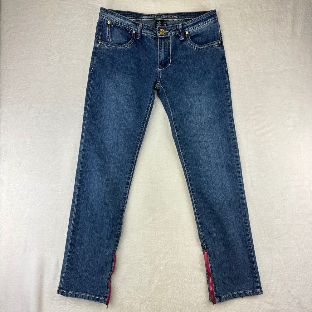 Vintage Harlem Jeans Womens 13 Blue Y2K Straight 13 Blue Ankle Zip Stretch Denim